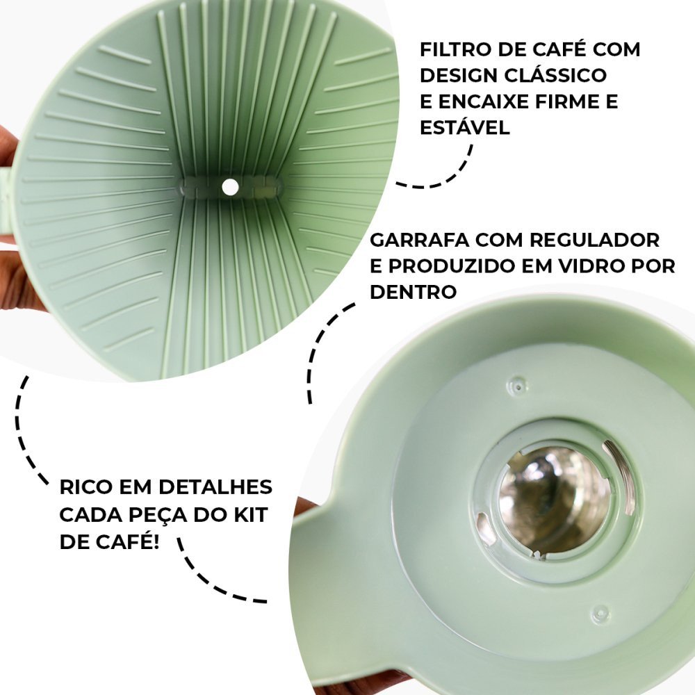 Kit Garrafa Termica Café Prático com Açucareiro com Colher e Suporte para Filtro - Verde - 7