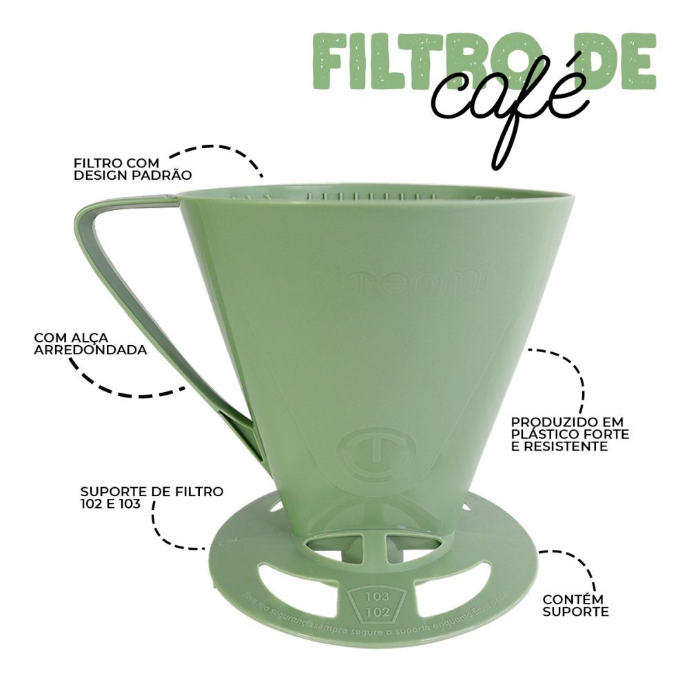 Kit Garrafa Termica Café Prático com Açucareiro com Colher e Suporte para Filtro - Verde - 6