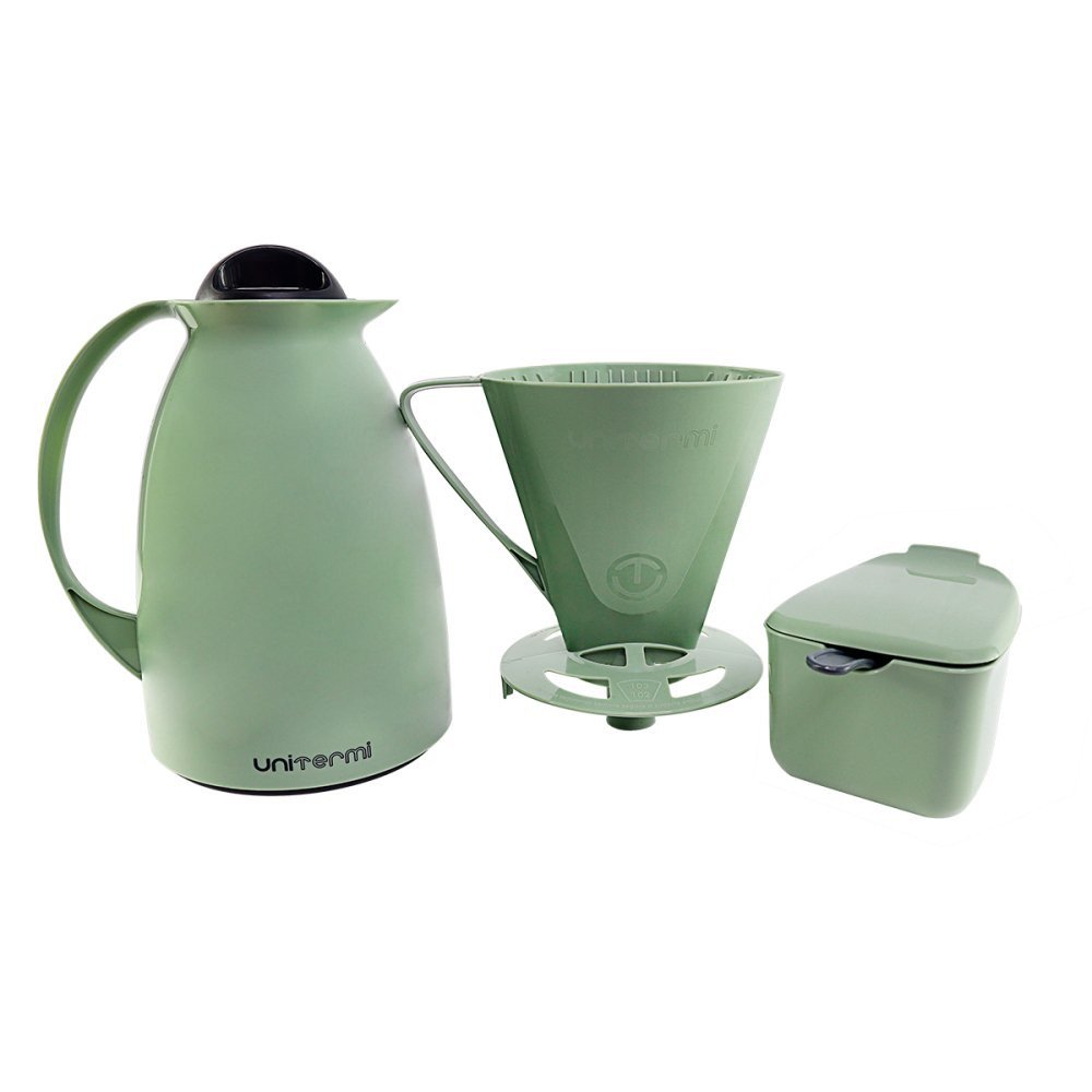 Kit Garrafa Termica Café Prático com Açucareiro com Colher e Suporte para Filtro - Verde - 2