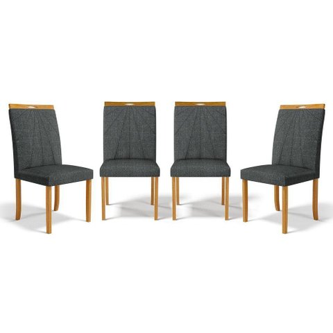 Kit com 4 Cadeiras Maiara Madeira Maciça Estofadas para Mesa de Jantar Linho Chumbo 406