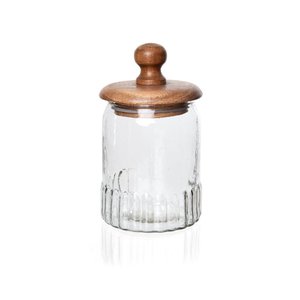 Pote de Vidro com Tampa de Madeira Acácia 14 Cm