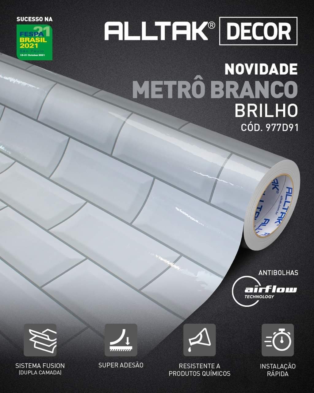 Adesivo Decorativo Azulejo Metro Branco 1 metro de comprimento por 1,22m de largura. - 3