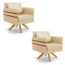 Kit 02 Poltronas Veludo Off White A129 Base De Madeira Ma30 - 1