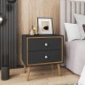 Mesa de Cabeceira Ipanema 2 Gavetas Pés em Madeira Maciça Preto Fosco/naturale - 2