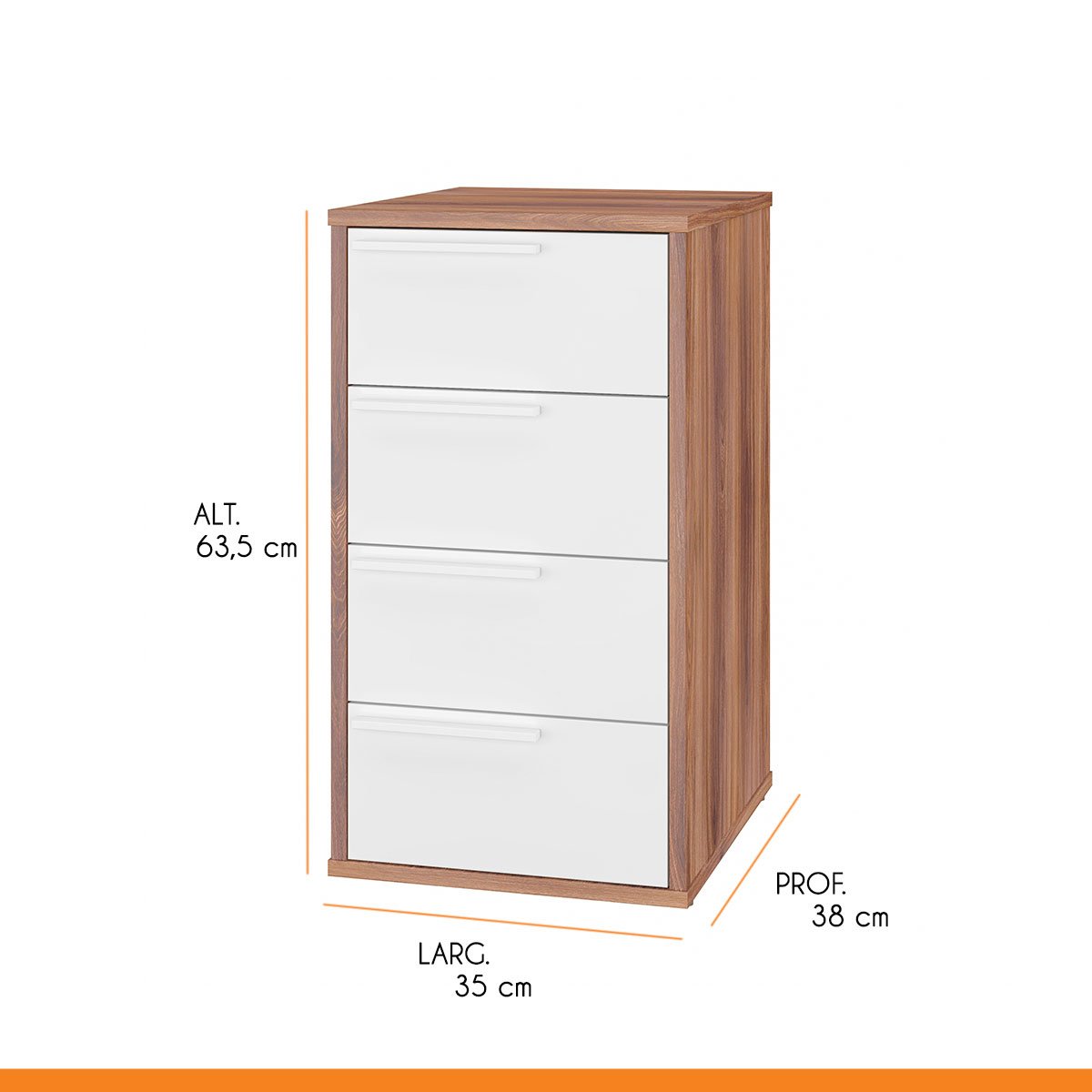 Gaveteiro 4 Gavetas Organizador para Escritório 63 x 35 Cm MDP Castanho Branco - BS - 3