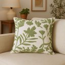 Ver imagem 1 de Capa de Almofada Tecido Garden Luxo Folhagens Creme e Verde 42x42cm - Jolitex