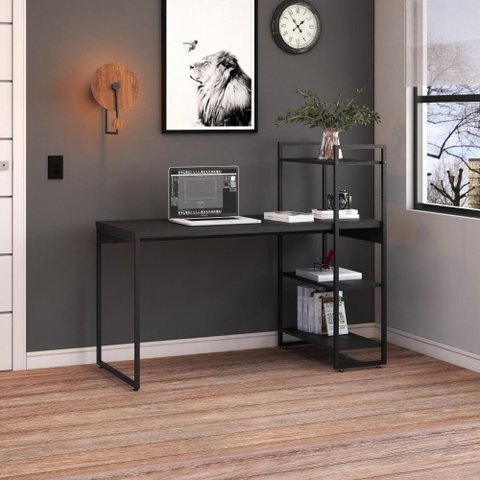 Mesa C-estante Alta 135x64x115cm C-03 Prateleiras Preto Ônix - Est.preta Preto Ônix - Est.preta