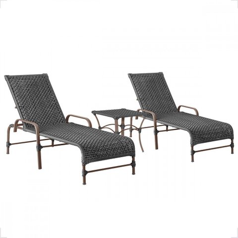 2 Espreguiçadeira Catar e 1 Mesa Garden Cor Marrom Corda Náutica