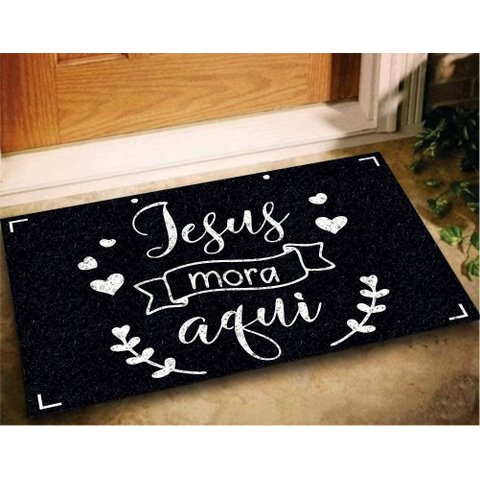 Tapete Capacho Jesus Mora Aqui 60x40 Fé Casa Entrada Lar