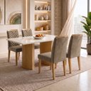 Ver imagem 1 de Conjunto Sala de Jantar 4 Lugares Retangular Tampo Vidro MDF 120x80cm Mesa Isla e Cadeiras Carol
