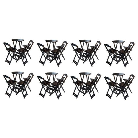 Kit 8 Jogos De Mesa Bistrô De Madeira Dobrável Com 3 Banquetas - Tabaco