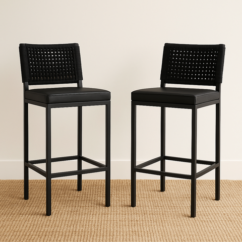 Banqueta Corda Nautica Preta Varada Sacada Sala Balcão Kit2 Pintura Epóxi