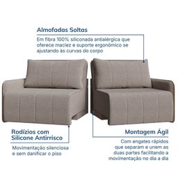 Sofá Cama Retrátil e Reclinável 3 Lugares 225cm Jequitibá CabeCasa MadeiraMadeira - 5