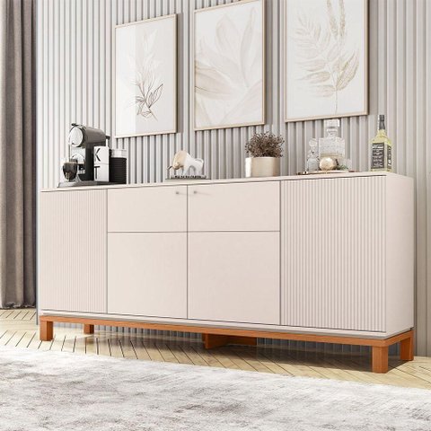 Aparador Buffet Sala de Estar 4 Portas 180cm Visari C01 - D'Rossi Off White-freijó