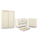 Ver imagem 1 de Dormitório Tutto New 2 Portas, Cômoda 4 Gavetas e Berço Off White com Colchão D18 - Matic Móveis