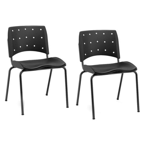 Kit com 2 Cadeiras Fixas Ergonômicas Nr17 P/ Escritório F5 Cor:preto