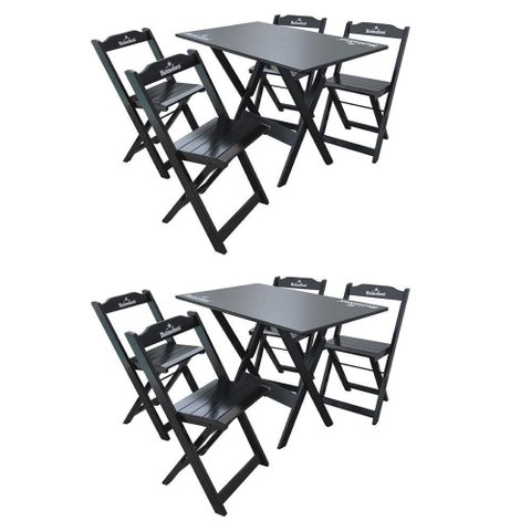 Kit 2 Conjuntos Mesa Dobrável Madeira 110x70 com 4 Cadeiras Personalizada Hei Preta - Tarimatã