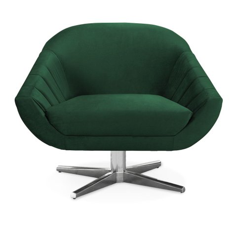 Poltrona Giratória Giovana Veludo Verde Esmeralda Base Cromada - D’Rossi