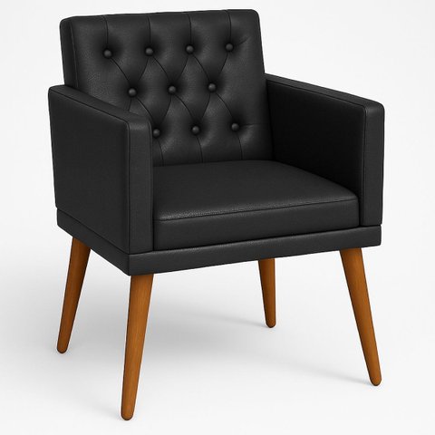 Poltrona Decorativa Tecido Corano para Sala de Espera Comercial Base Fixa Pés em Madeira Natural