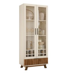 Sala de Estar Arcade Ripado Rack Bancada 1.8, Cristaleira e Buffet Cinamomo Mel/Off White - PR Móvei - 3 Sala de Estar Arcade Ripado Rack Bancada 1.8, Cristaleira e Buffet Cinamomo Mel/Off White - PR Móvei - 3