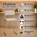 Ver imagem 3 de Kit 3 Banquetas Alta Balcão Estofada com Encosto Dourada Linho Dubai