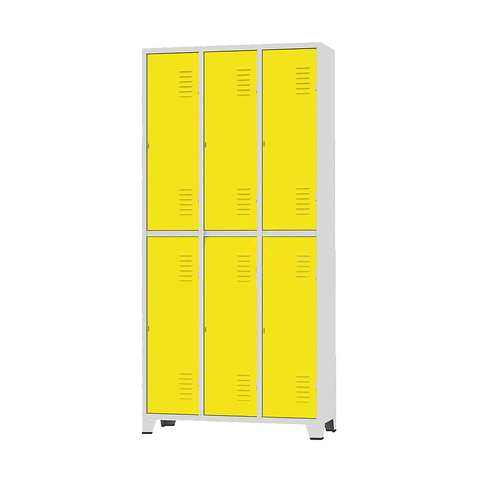 Armário Roupeiro de Aço para Vestiário 6 Portas Locker Amarelo com Chave