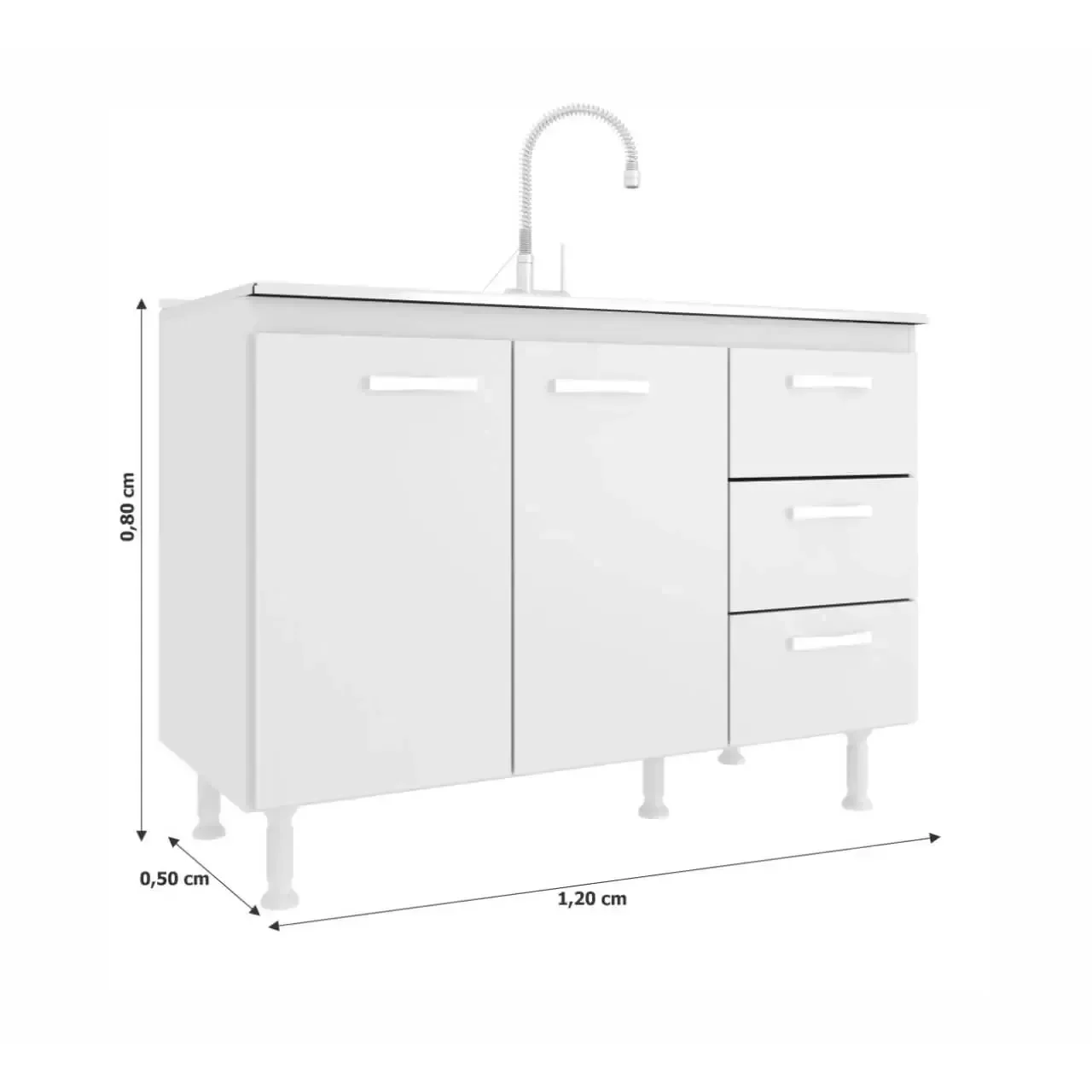 Ver imagem 2 de Balcão Cozinha com Tampo 2 Portas 3 Gavetas Evidencia Moveis Cor Mogno