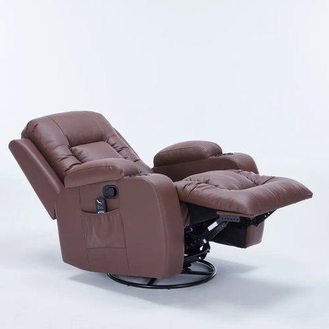 Cadeira com Massagem Poltrona do Papai Giratória Reclinável Manual Austin Aquecimento PU Marrom Choc