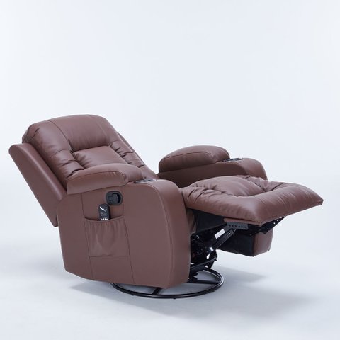 Cadeira com Massagem Poltrona do Papai Giratória Reclinável Manual Austin Aquecimento Pu Marrom Choc