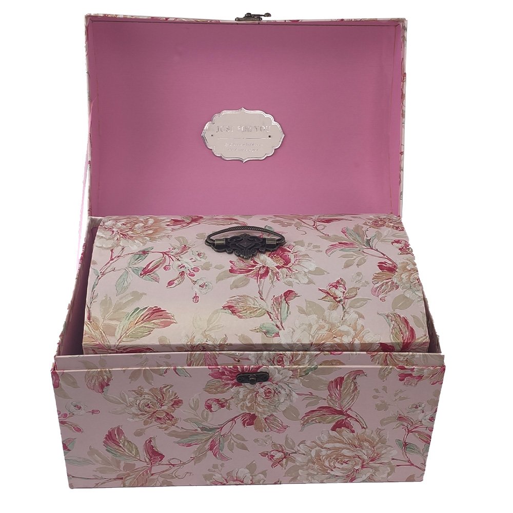 Caixa Bau Conjunto 5 pecas Floral Rosa Porta Joia Organizador Presente Multiuso - 3