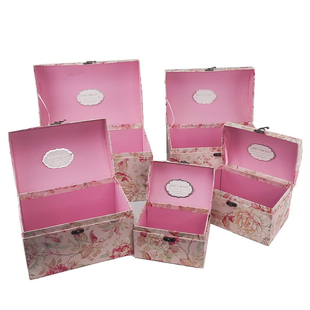 Caixa Bau Conjunto 5 pecas Floral Rosa Porta Joia Organizador Presente Multiuso - 4