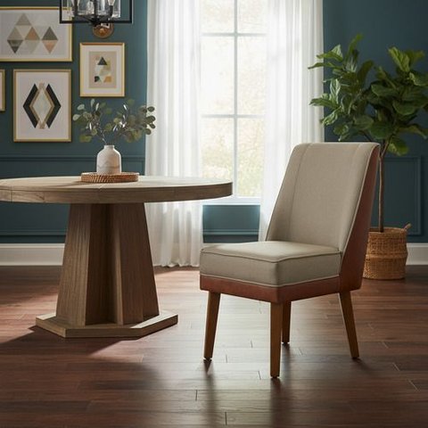 Cadeira de Jantar Virgínia Linho Castor e Courissimo Nozes Linho Nozes Castor