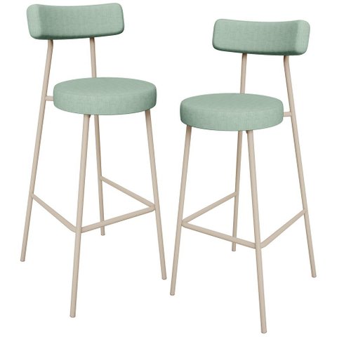 Kit 02 Banquetas Alta Bar Cozinha Sala de Jantar Aço Milão Arena L02 Linho Verde Menta - Lyam Decor