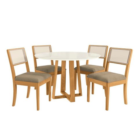 Conjunto Sala de Jantar Madeira Maciça 4 Cadeiras Fendi/bege