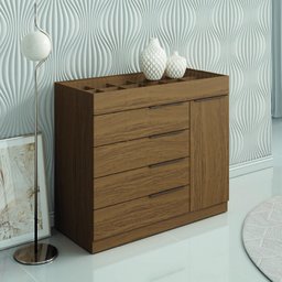 Cômoda 5 Gavetas com Porta Joias Organizador Tampo de Vidro Sevilha Aramóveis - 2