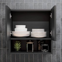 Armário para Toalhas com Nicho Multiuso Compacto Preto - 4