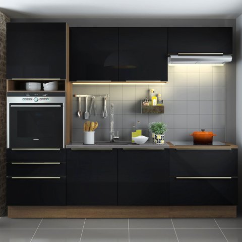 Cozinha Completa Madesa Lux com Armário e Balcão 6 Portas 5 Gavetas Rustic/Preto Cor:Rustic/Preto