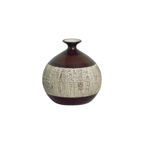 Vaso Pequeno Decorativo de Cerâmica para Mesa Maia Marrom e Palha 17x16 cm