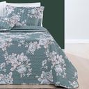 Ver imagem 2 de Kit Cobre Leito Colcha Celi King Dupla Face Micropercal 200 Fios 3 Peças - Verde Floral
