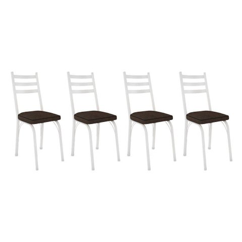 Kit 4 Cadeiras de Cozinha Luisiana Estampado Imbuia Pés de Ferro Branco