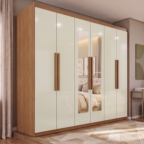 Guarda-Roupa Casal 6 Portas 4 Gavetas com Espelho Mônaco