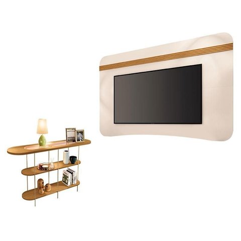 Painel Suspenso Armony Off White Cinamomo com Aparador Infinity Cinamomo - Hb Móveis