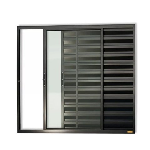 Janela Veneziana de Alumínio Lado Esquerdo 3 Folhas sem Grade 100x100cm Preto Allo Esquadrias