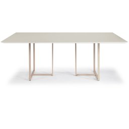 Mesa Jantar Macapá Aço Carbono Dourado Tampo Laca Fendi + Vidro - 1