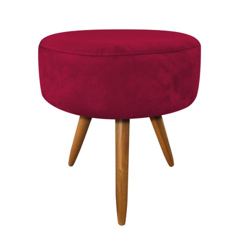 Puff Banqueta Redonda Nina Veludo Pés Palito Castanho - Pallazio - Vermelho