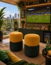 Ver imagem 4 de Kit Puff Hexa Copa do Mundo, Cinta no Meio Dourada Amarelo e Verde Veludo - Let Móveis
