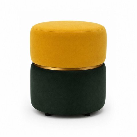 Kit Puff Hexa Copa do Mundo, Cinta no Meio Dourada Amarelo e Verde Veludo - Let Móveis