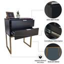 Ver imagem 3 de Mesa de Cabeceira Preta Eco Industrial 50cm 2 Gavetas Base Ferro Dourado - Puxador Prata- Já Montado