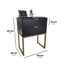 Ver imagem 2 de Mesa de Cabeceira Preta Eco Industrial 50cm 2 Gavetas Base Ferro Dourado - Puxador Prata- Já Montado
