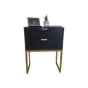 Ver imagem 5 de Mesa de Cabeceira Preta Eco Industrial 50cm 2 Gavetas Base Ferro Dourado - Puxador Prata- Já Montado